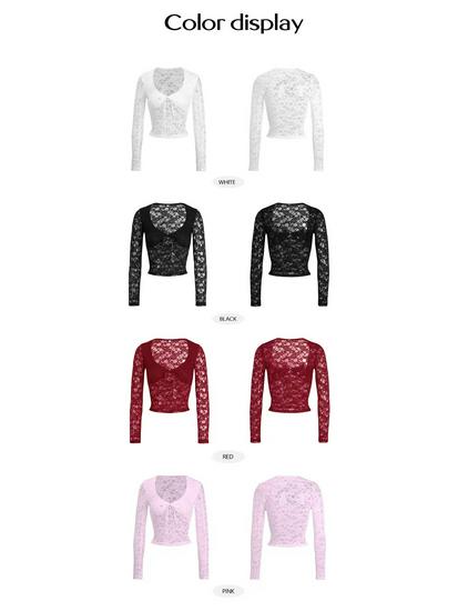 2026 Sexy Slim Fit Lace Hollow-Out Long Sleeve Top for Women
