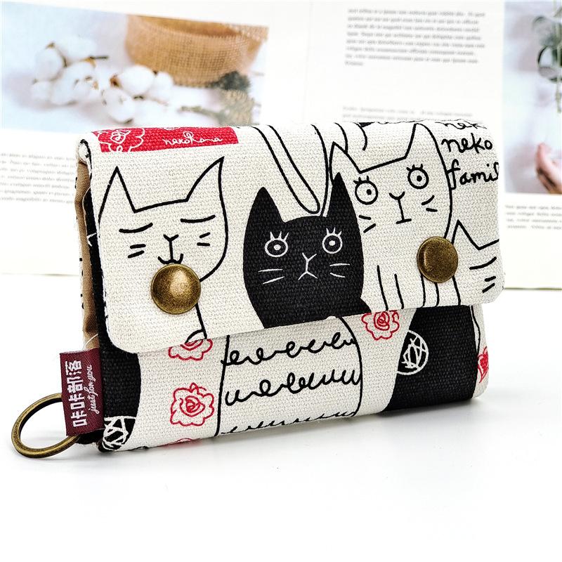 Women's Fold Card Wallet Canvas Cartoon Key Organizer Coin Purse Small Pouch Female Money Bag  for Girls