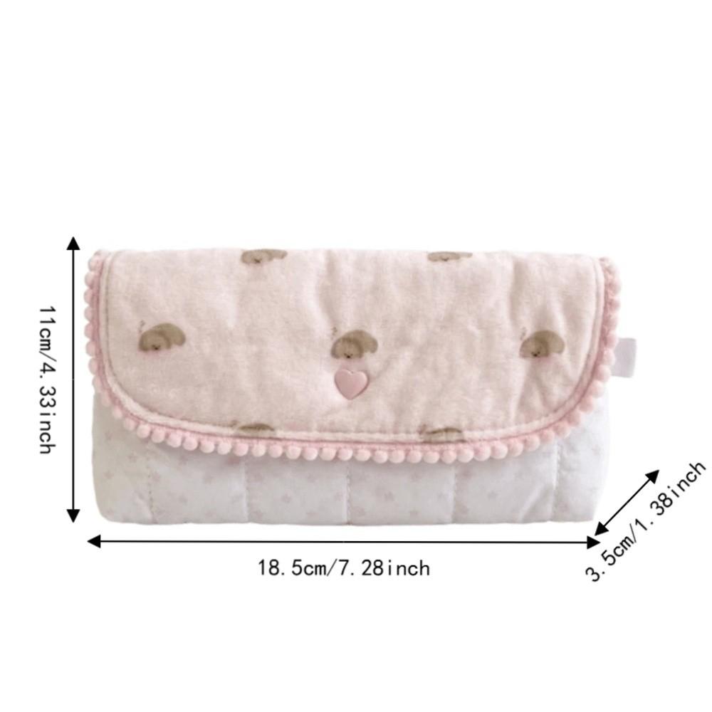 Large Capacity Puppy Quilted Pencil Case Soft Polyester Stationery Bag Sweet Coin Purse Office Use