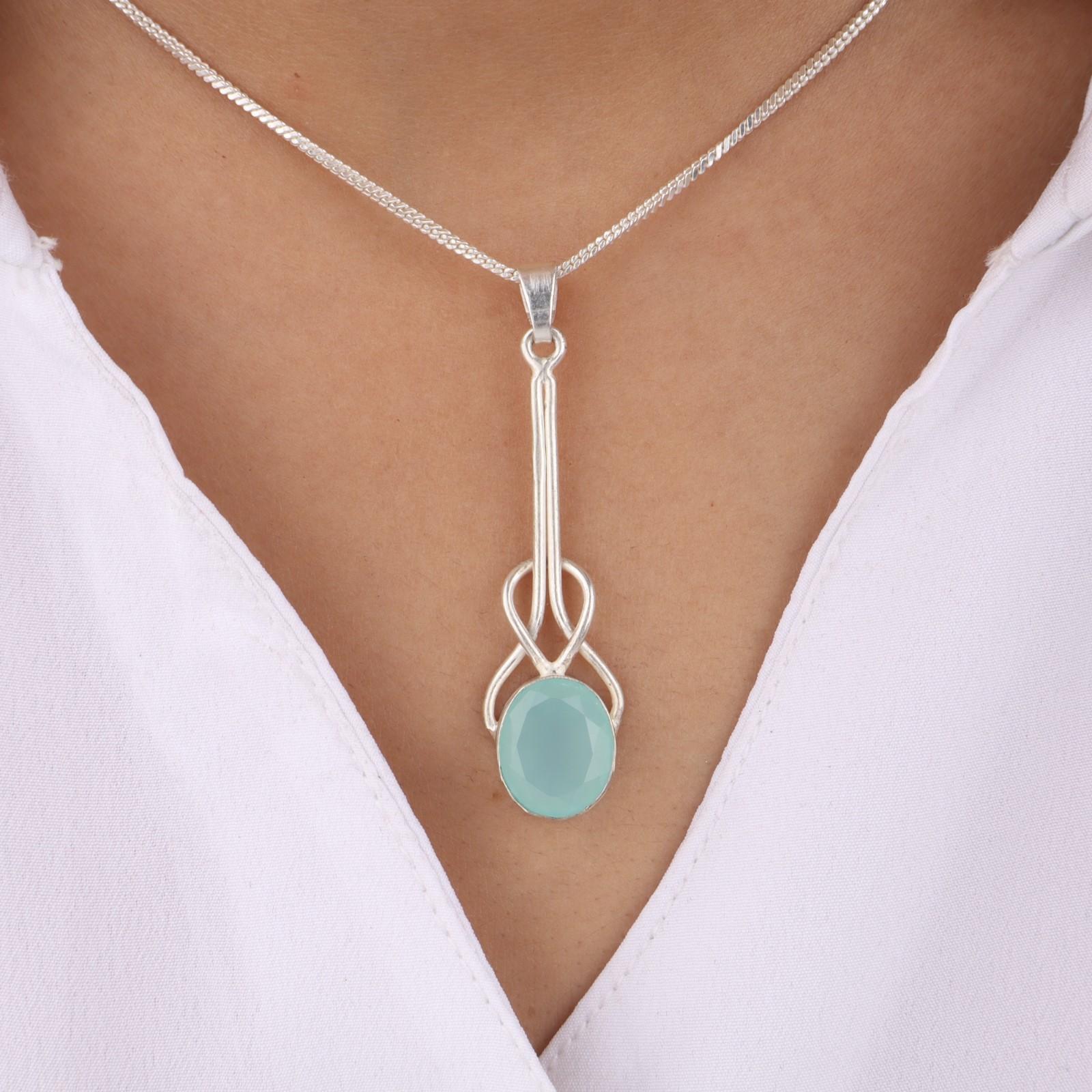 

Aqua Chalcedony Gemstone 925 Sterling Silver Jewelry Handmade Pendant 1.79 Gift PP-60-20