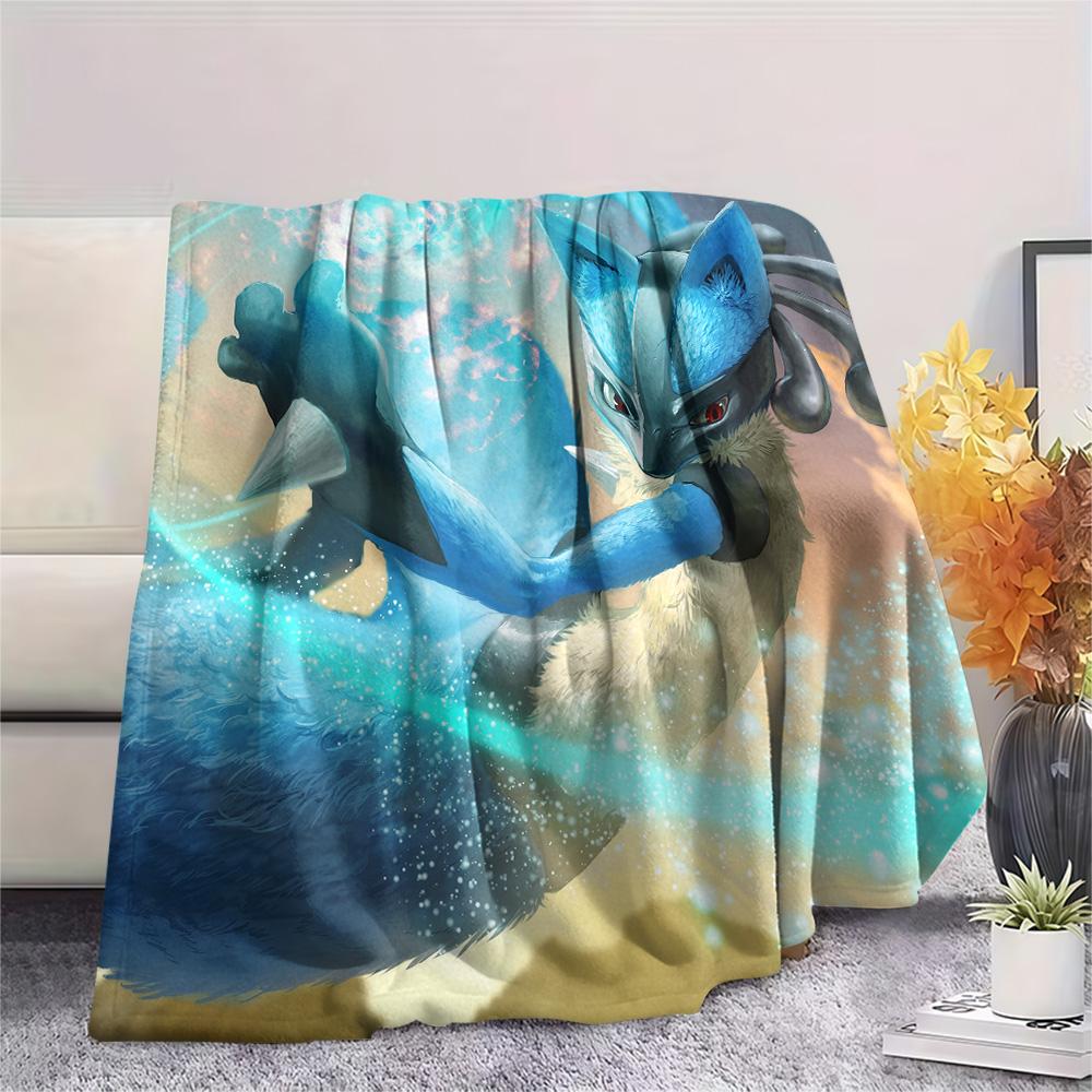 Lucario Print Flannel Blanket, High quality Comfortable for All Seasons, Home Decor, Warmth and Comfort