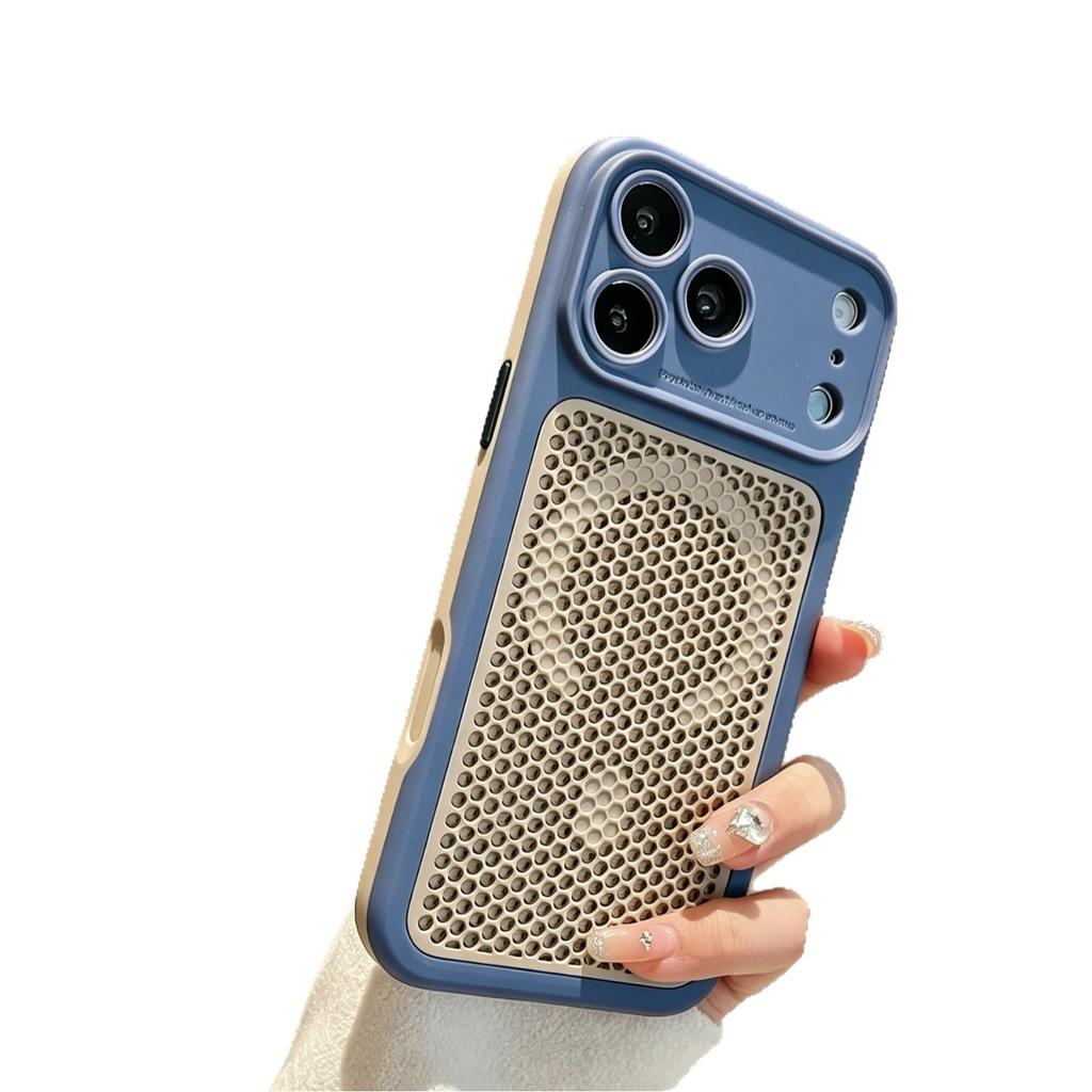 Applicable to iPhone17Pro mobile phone case Oracle two-color mesh magnetic suction Apple 16 summer heat dissipation and anti-drop case