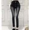 Spring and Summer South Korea Dongdaemun High Waist 2 Buttons Slim Fit Buttock Lifting Fengyi Faded Skinny Slimming Capri Jeans Women