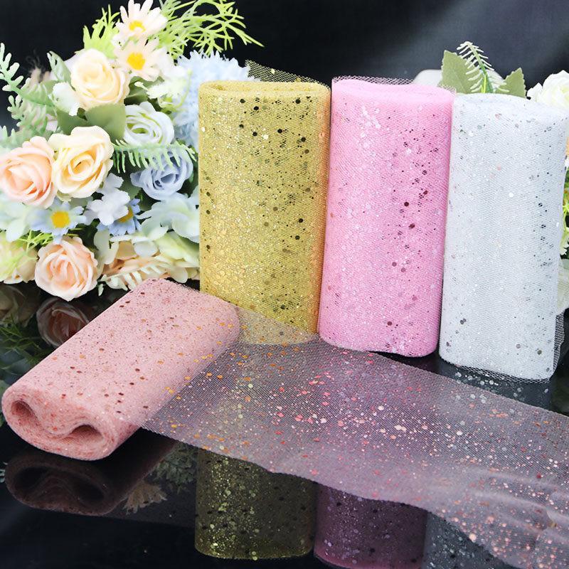 (10 yards/roll) 15cm Width Mesh Christmas Powder Fine Fragment Bouquet Packaging Festival Celebration Ribbon DIY