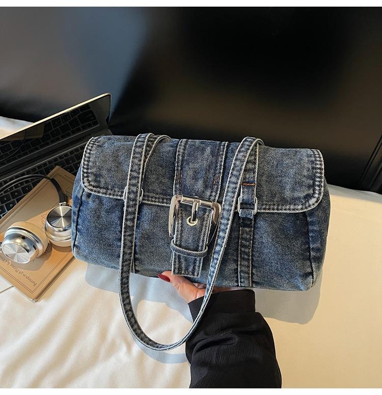 Fashion denim underarm bag women's 2025 new high-end niche commuting shoulder bag casual hand bag