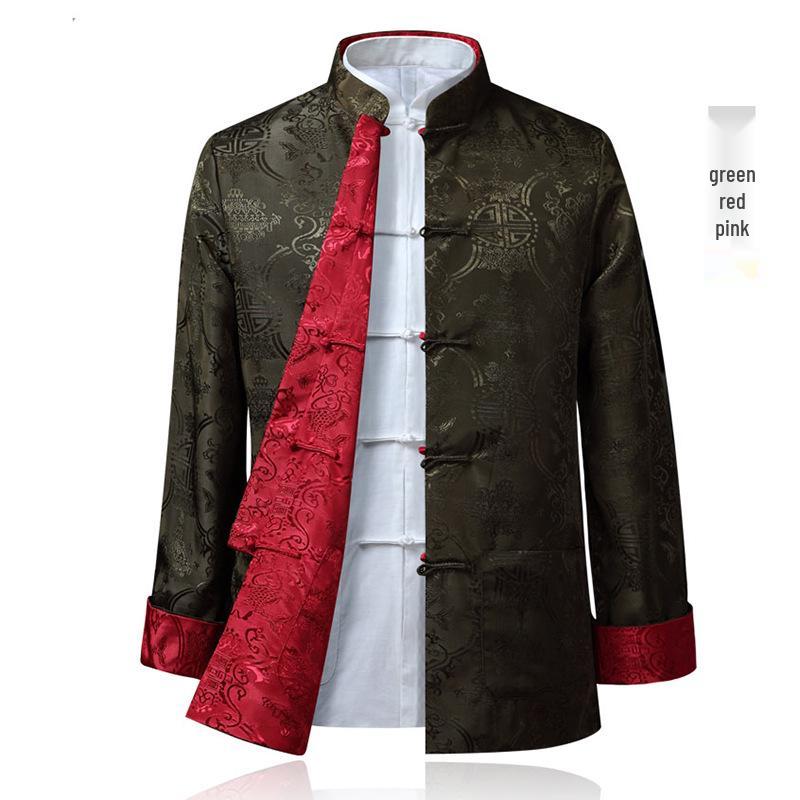 Pánská hedvábná čínská retro oboustranná bunda Tang suit
