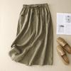 Spódnica Bawełniano-Lniana A-Line z Wysokim Stanem Damska Design Sensation Skirt Retro Jednolity Kolor Wzór do Pracy Lato