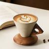 Yousheng Kreativní kuželový hrnek na kávu s ergonomickou rukojetí, masivní dřevěný podtácek, vysokoteplotní 250ml keramický zúžený hrnek na espresso latte stylový