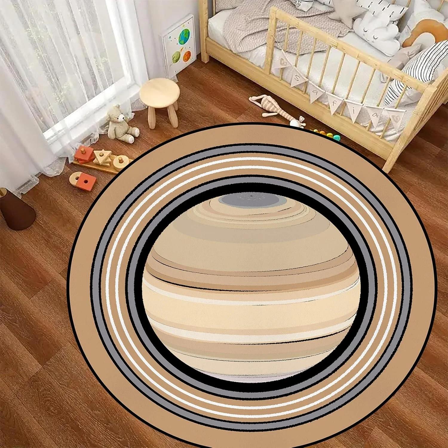Planet Round Rug Mat Moon Earth Blue Earth Moon Type Planet Carpet Carpet Anti-slip Stylish Moon Bedroom Living Room Rug Carpet 60cm x 60cm