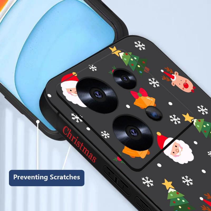 Merry Christmas Santa Elk Pattern Phone Cover For Xiaomi 13T Pro 11T Poco F6 X6 Redmi Note 13 12 11 10 Pro Max Soft Matte Shockproof TPU Lanyard Case