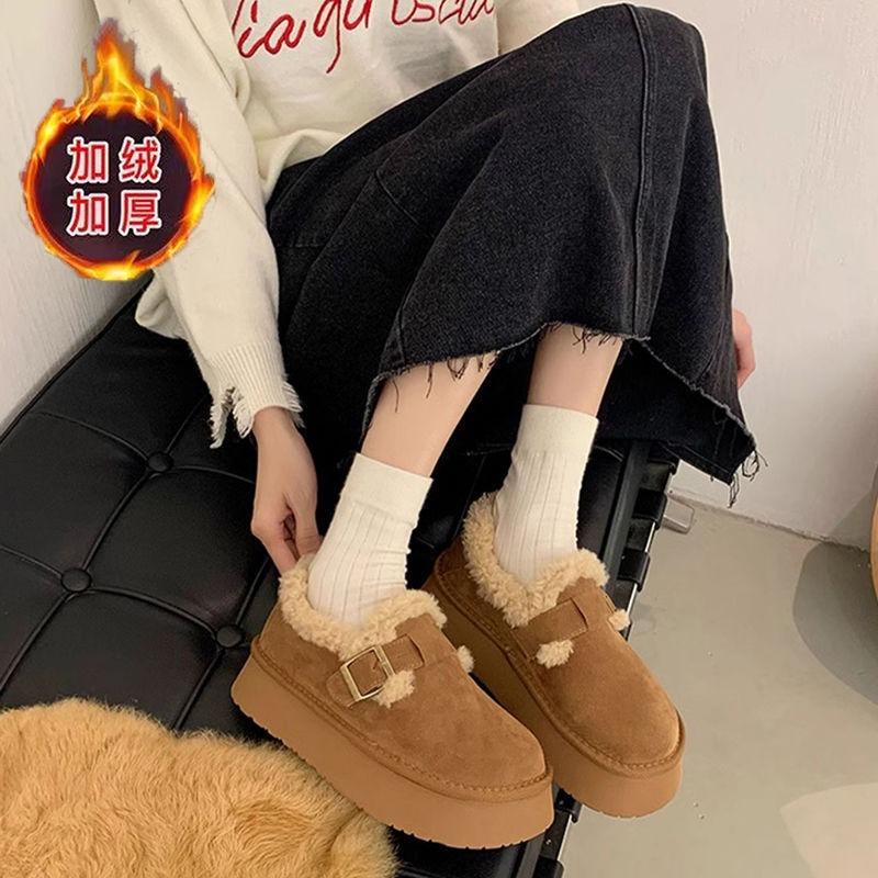 thick-soled snow boots women's winter fluffy shoes women's shoes short boots piled thickened warm cotton shoes