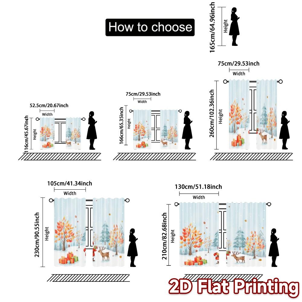 2pcs,Curtains Cute Santa Christmas Winter Trees (2) Chic Chic Curtain Versatile Polyester Curtains Decorations For Home Ldeal