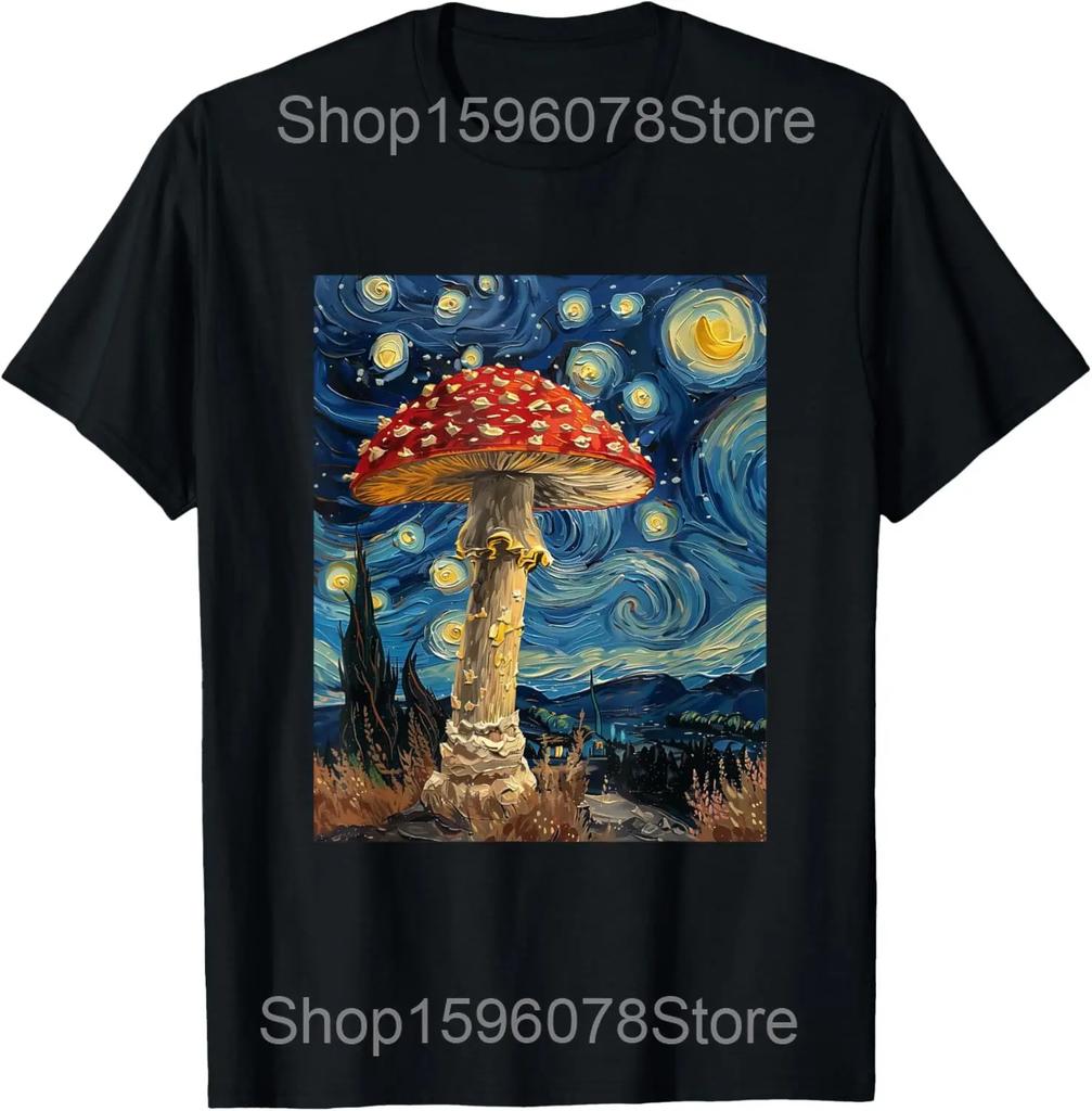 Retro Vintage Mushroom Moon Forest Funny Food T Shirts Men Humor Streetwear Tee Shirt Short Sleeve Unisex Loose Clothing