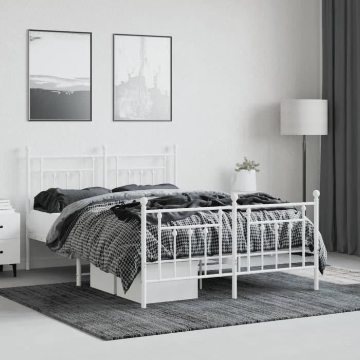 VidaXL Cadre de lit métal avec tête de lit-pied de lit blanc 140x200cm 353605