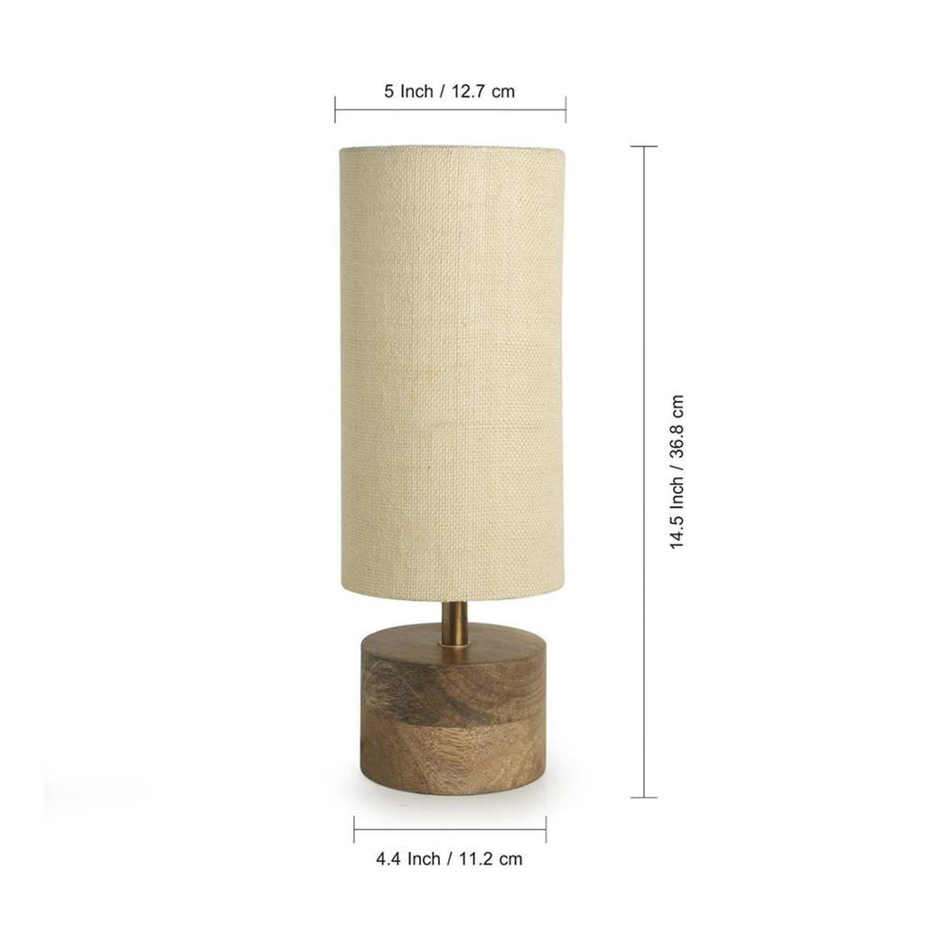 Volta' Mango Wooden Table Lamp for Bedroom (14 Inch, Linen & Wood, Without Bulb, Pack of 1) | CFL/LED Table Lamp