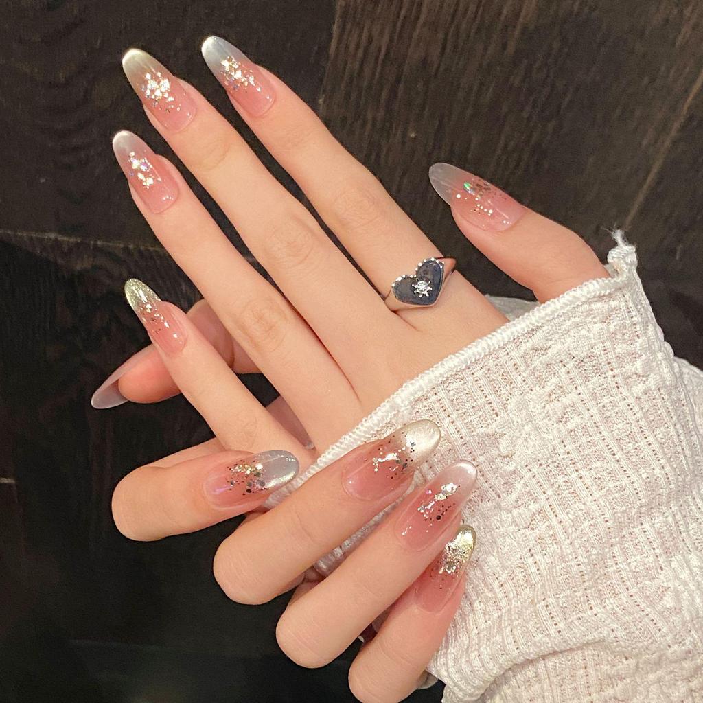 Yihe Energetic Rainbow Cat Eye Bling Blush Handmade Press-on Nails