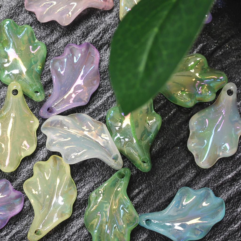 DIY Bracelet Accessories 10Pcs Acrylic Imitation Glaze Pendant Leaves Beads Jewelry Making UV Plated Color Creative