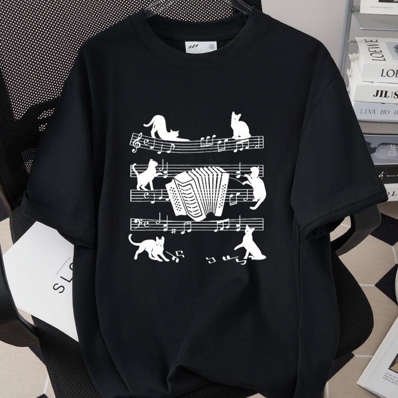 Cat Home Wrecker Creative Print T-shirt, Loose Fit, High-Quality Pure Cotton, Short Sleeve, Slightly Dropped Shoulder, Style 1002-1