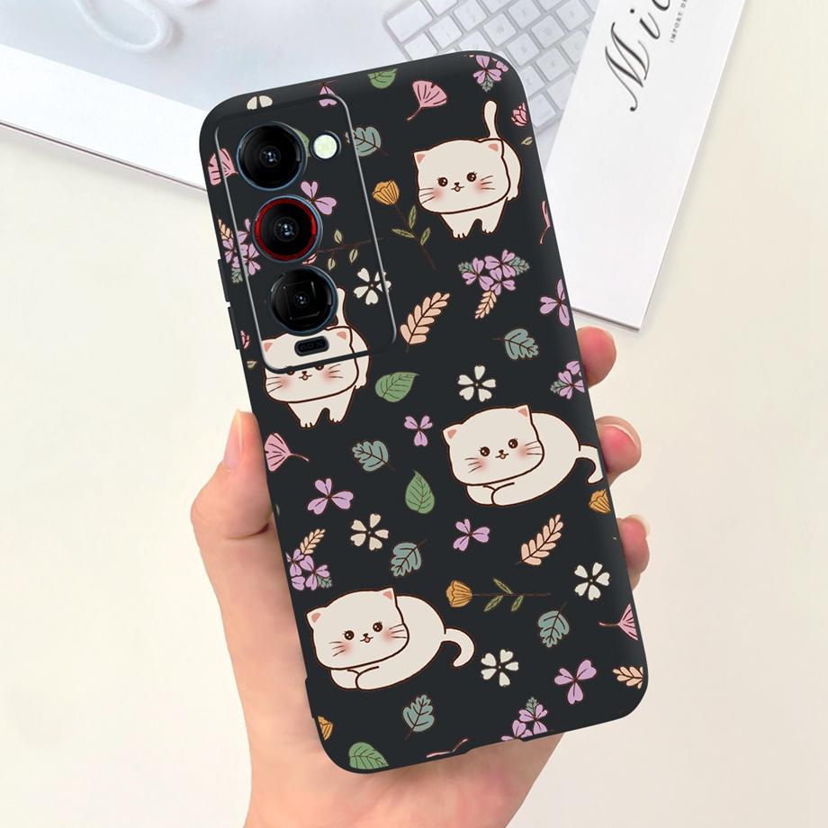 Für Tecno Camon 18 18i 18P 18 Premier Hülle Niedliche Katze Blumen Cartoons Cover Für Camon18 Premier Handyhülle Camon18P Weiche Funda Tasche