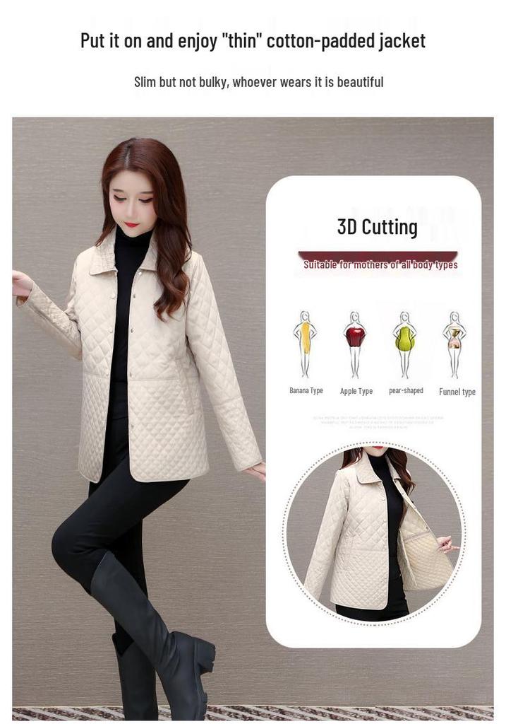Plus Size Mid-Length Cotton Jacket for Women, 2024 Autumn/Winter, Middle-Aged Mother's Outerwear
