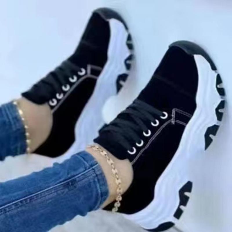 2024 New Canvas Sneaker Lace Up Fashion Wedge Leather Platform Vulcanized Shoes Casual Adult Tênis Feminino Pattern Running Shoe