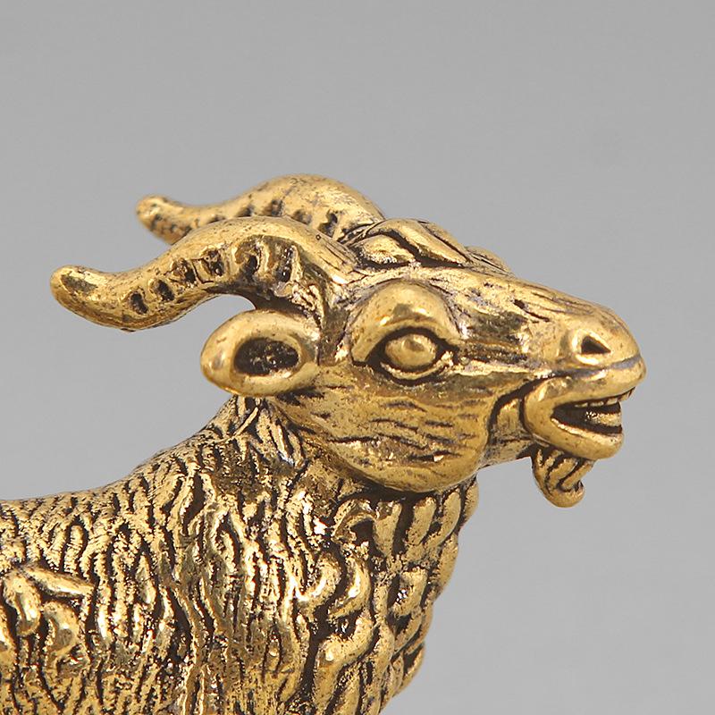 Solid Brass Goat Small Statue Desktop Ornaments Vintage Zodiac Animal Figurines Model Lucky Home Decorations Crafts Accessories