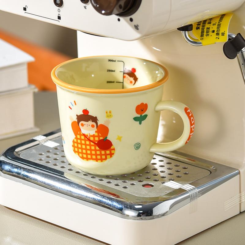 Milk Cup with Scale High Value Mug Ceramic No lid Cup for Household Children's Parent Child Water Cup Family Four
