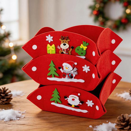 Christmas Foldable Candy Holder Tray, Non Woven Fabric Snacks Treats Storage Box for Holiday Party Supplies