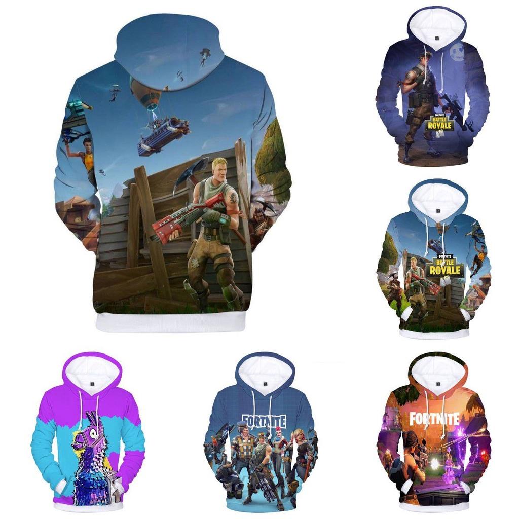 Fortnite Battle 3d Printed Hoodie Jacket Sweatshirt Spandex Material Round Neck Hip Hop Style