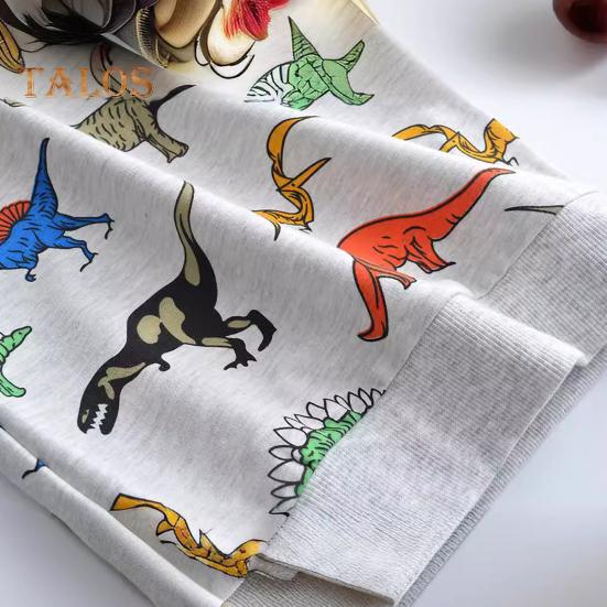 Unisex Children Sweatshirt Cartoon Dinosaur Printing Elastic Cuffs And Hem Round Neck Long Sleeve Loose Kids Top for Sport School Daily