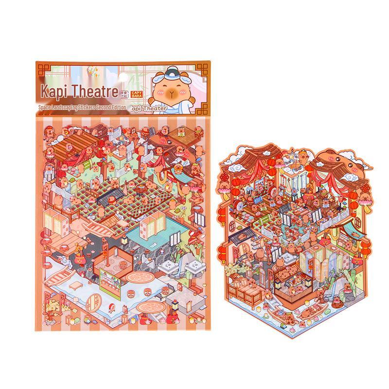 Large 3D Landscape Sticker: Miniature House & Decompression Scene for Journals