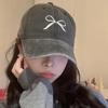 Pink Bow Baseball Cap for Women JK Korean Washed Cotton Snapback Hat Summer Adjustable Embroidered Girls Dad Hats