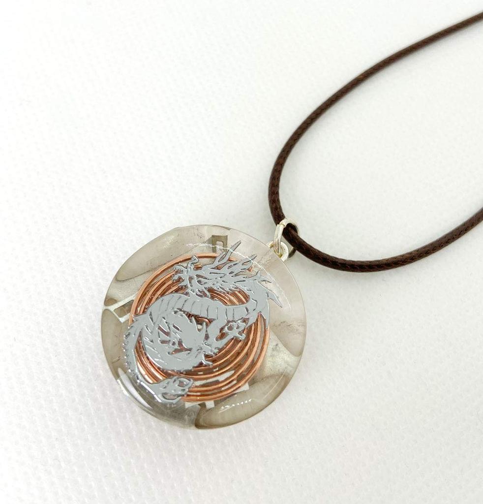 RELIGHT Orgonite Dragon Pendant Necklace In Silver (natural Crystal, Sp-392)