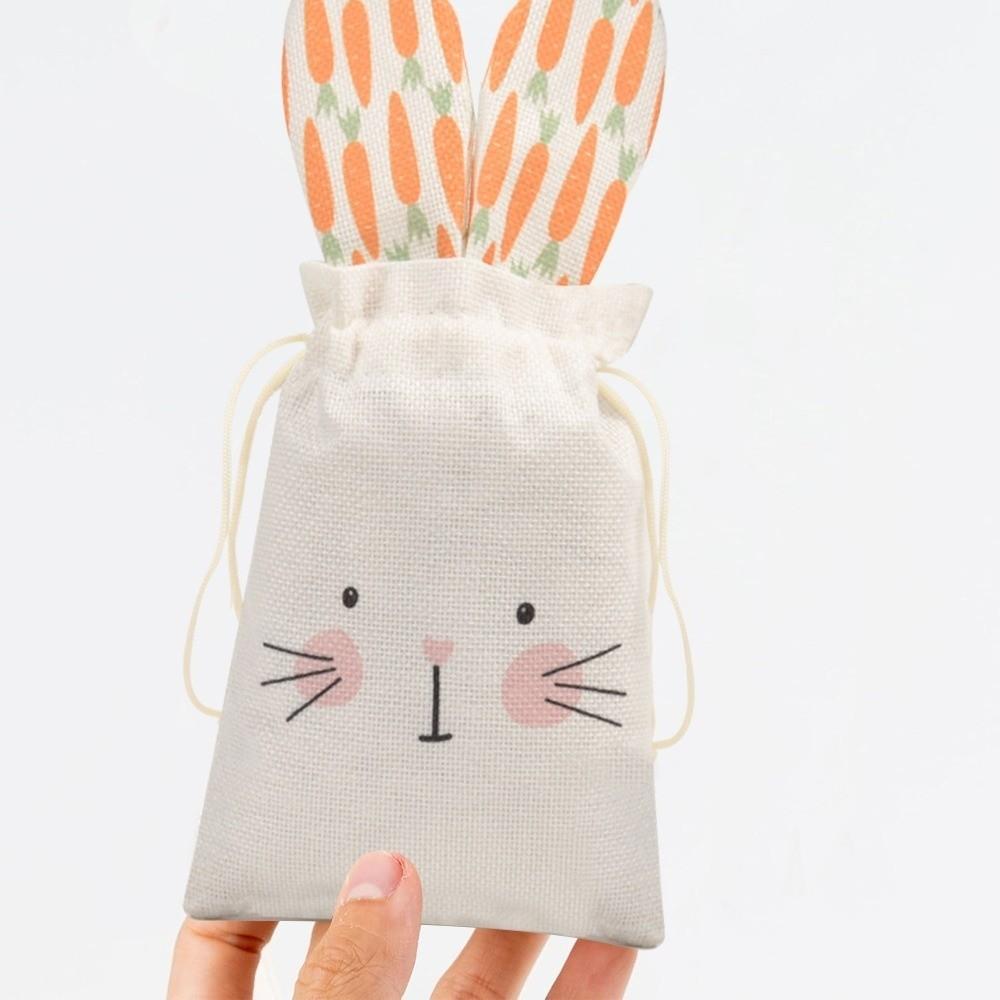 Easter Egg Pouch Cute Easter Bunny Ears Bags Burlap Carrot Rabbit Candy Bags Festival Drawstring Gift Bags Happy Easter Decor