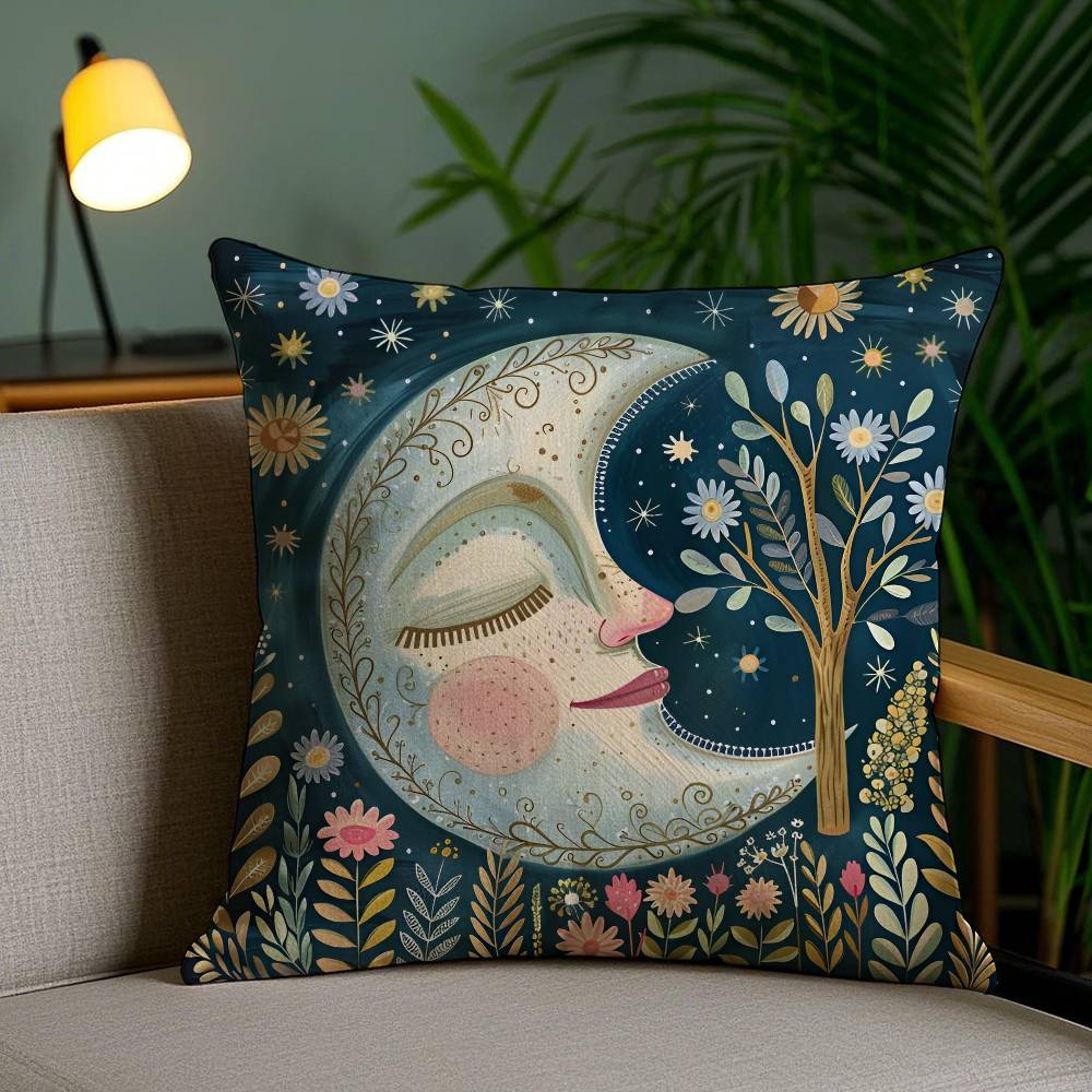 

Line Art Midsummer Day Beautiful Pillow Case Anti-dustmite Pillowcase Invisible zipper silky short plush Sofa cushion cover 12x12Inch