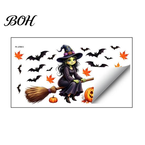 DIY Halloween Party Photo Props Cute Wall Decals, Black Cat Witch Bat Pumpkin Stickers, Fall Removable Festive Glass Window Stickers Peel & Stick Art