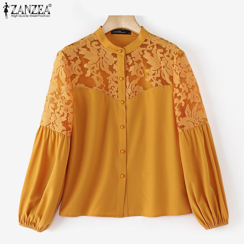 ZANZEA Dámské vintage tričko s dlouhým rukávem a kulatým výstřihem a lucernou