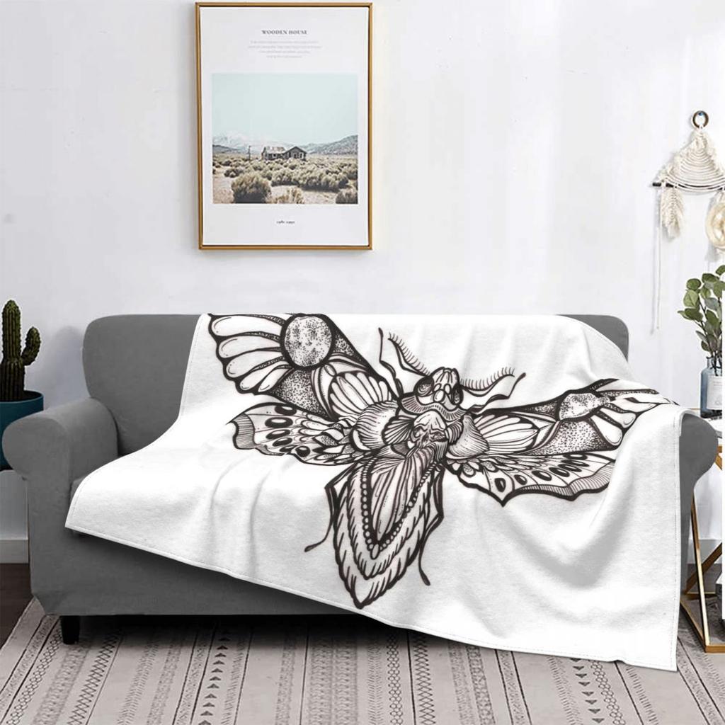 Death Moth Spirit Board Blanket Skull Moon Black Gothic Comfort Warm Plush Lightweight Sofa Blanket
