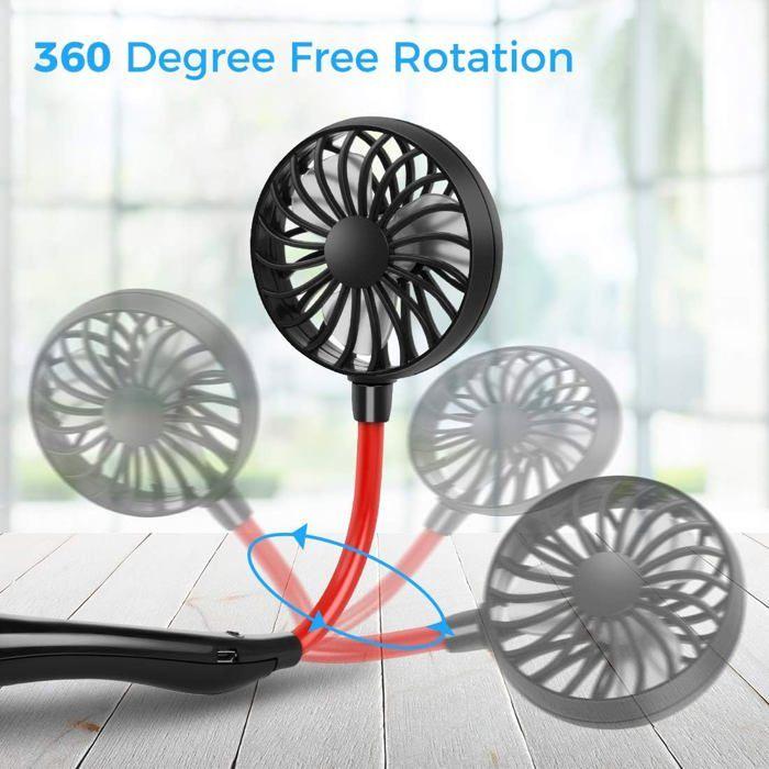 Nackenventilator - Tragbar - USB - 1200 mAh - 3 Geschwindigkeiten - Schwarz