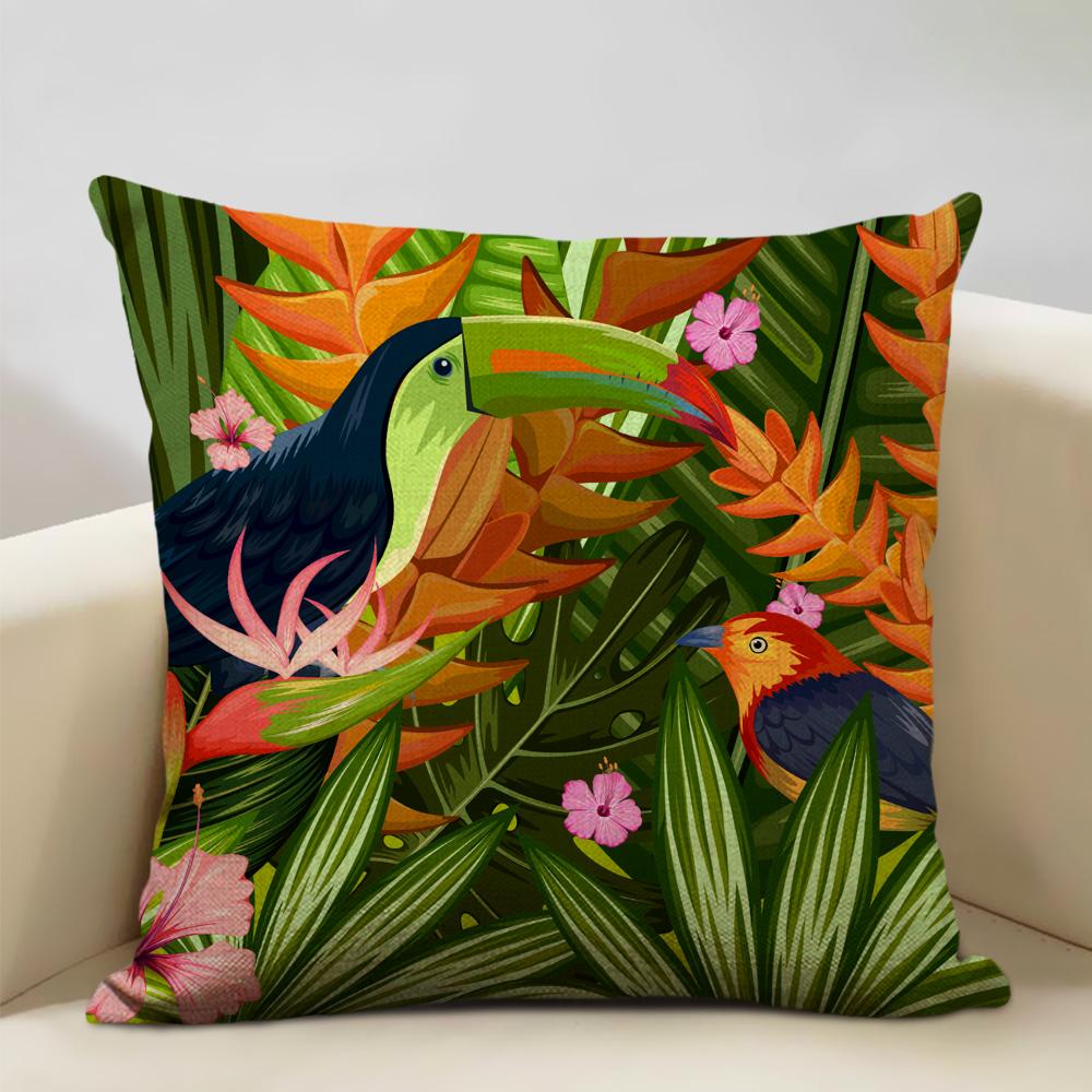 African Parrot Flamingo Plant Cushion Set Home Art Decoration Sofa Pillow Cafe Waist Pillow Pillow Printed Multicolor Patterns