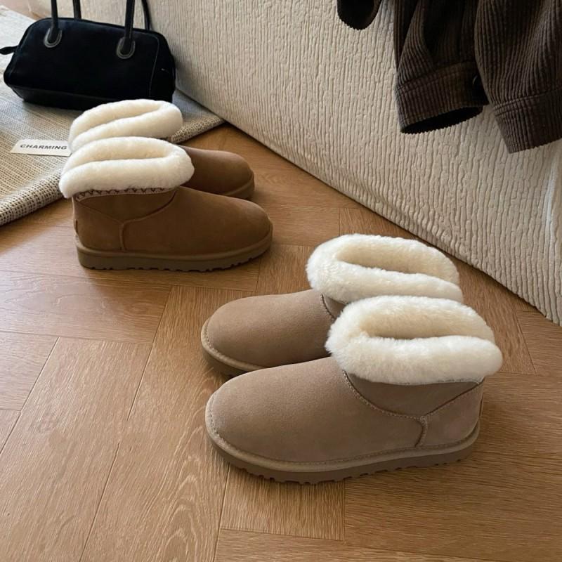 Damskie Zimowe Buty Śniegowce Płaska Podeszwa Dzianinowy Wzór Ciepłe Grube Wyściółka z Owczej Skóry Krótkie Kostki Buty na Zimną Pogodę