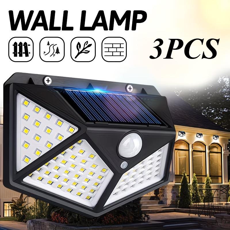 Solar Powered 100 LED Motion Sensor Wall Light, Waterproof Outdoor Security Lamp for Garden, Fence, Yard, Pathway Decoration