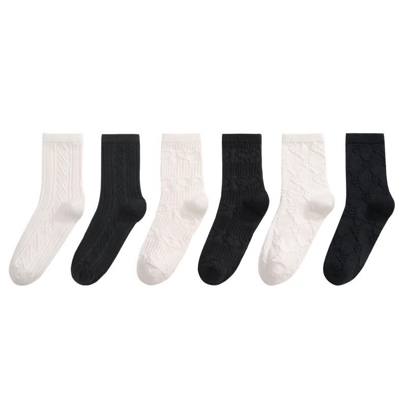 Socks Women's Summer Thin Embossed Socks White 7A Antibacterial Anti-odour Mid-calf Socks Breathable Sweat Socks for Women