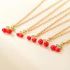 Teamer Enamel Cherry Charms Necklace Gold Color Stainless Steel Sweet Choker For Woman Girls Trendy Jewelry Gift Wholesale New