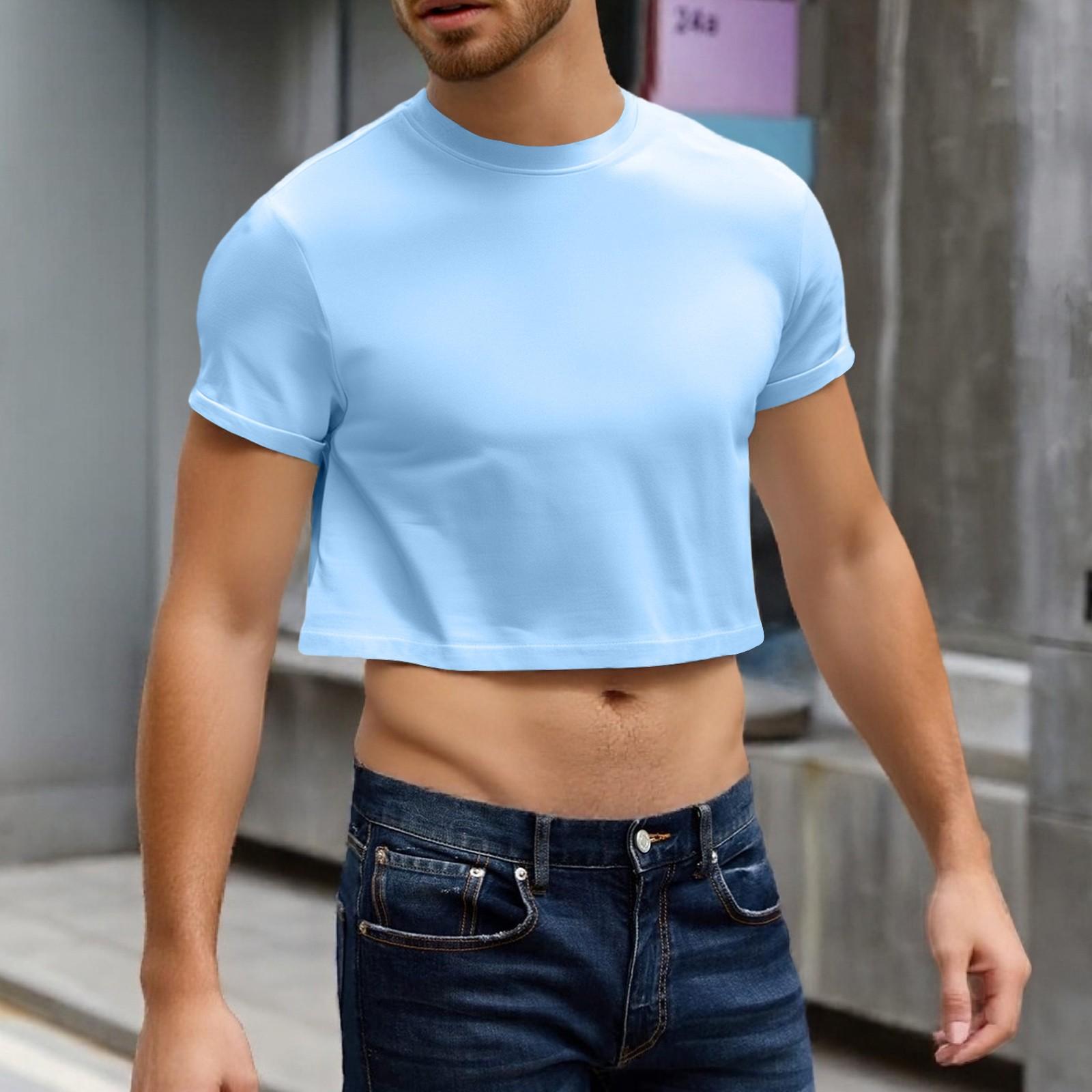 

Men s Half Cut Casual Beach Round Neck Short Sleeved Top L