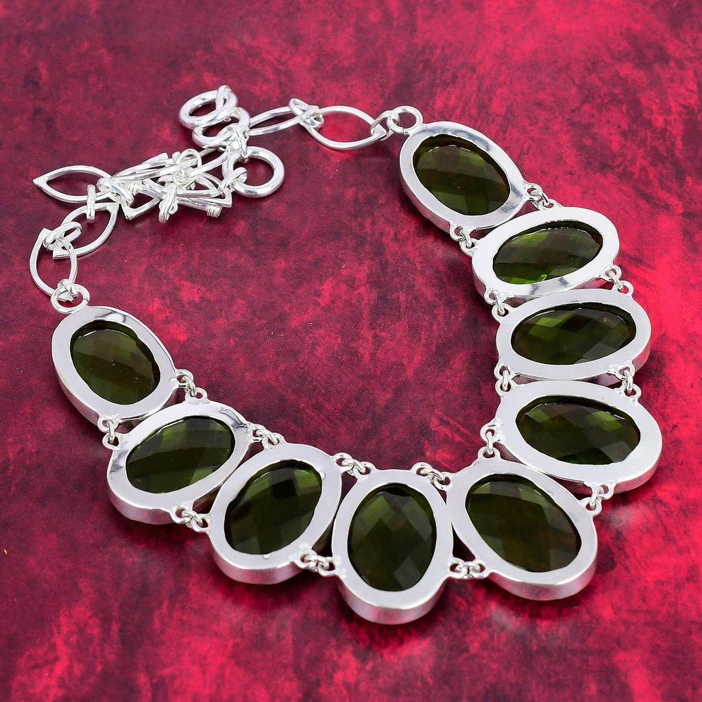 Facettierte Peridot-Halskette aus 925er Sterlingsilber mit verstellbarer Kette, handgefertigte Edelstein-Schmuckkette zum Gedenktag