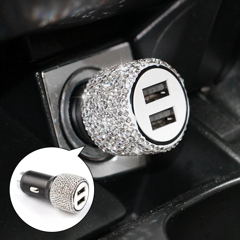 Car Charger Diamond-mounted Car Phone Safety Hammer Charger Dual USB Fast-Charged Diamond Auto Phone Aluminum Alloy Charger