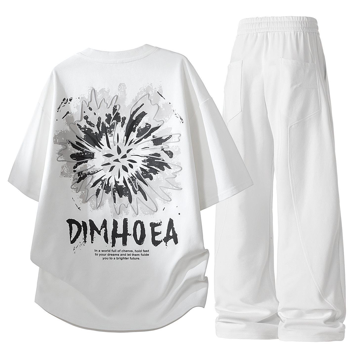 

2026 Men s Trendy Casual Summer Sports Suit: Loose Short Sleeve and Long Pants Outfit. L белый