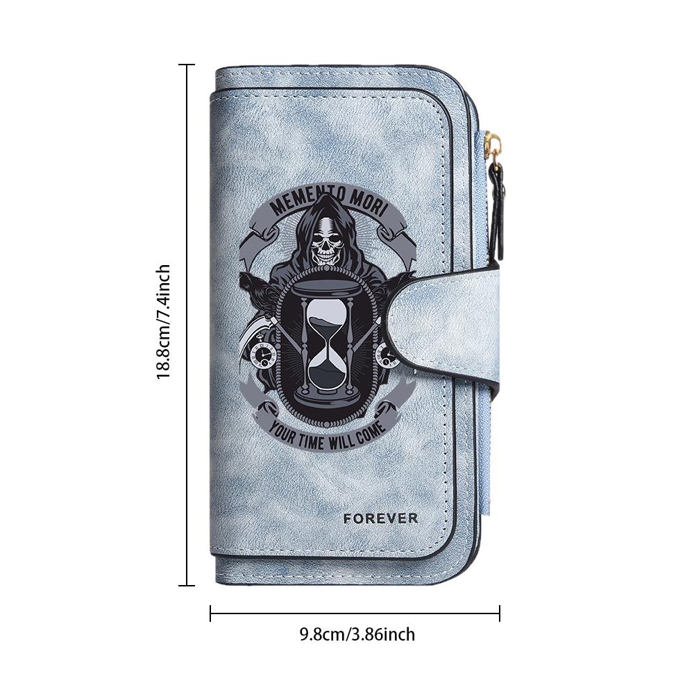 Gothic Grim Reaper Pattern Long Wallet Casual Multi Card Slot Leather Purse for Daily Use