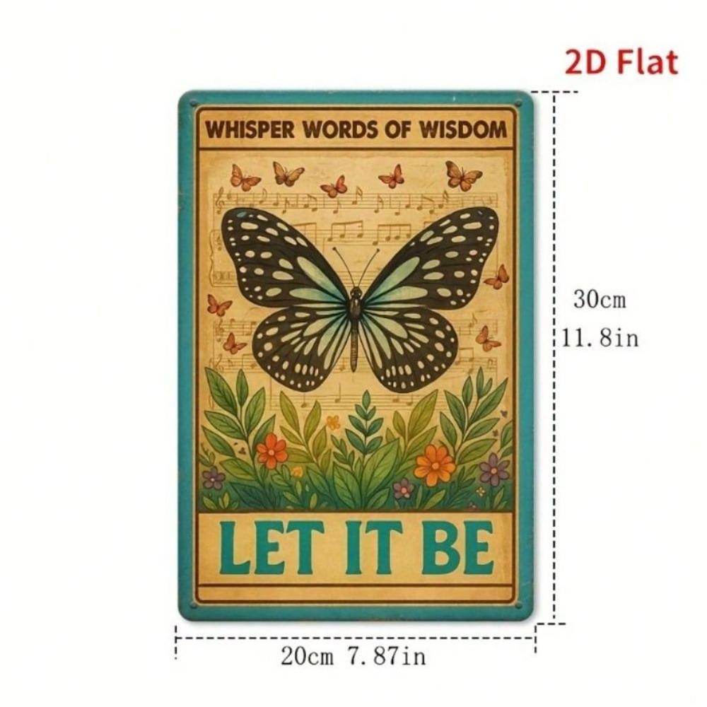 Vintage Metal Sign Butterfly Let It Be Wall Art Decor